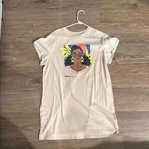 Beige Graphic T-Shirt  Dress with Colorful Print